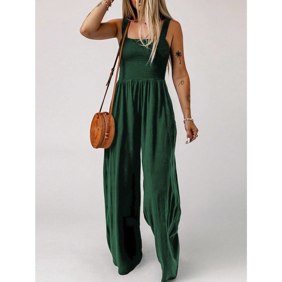 🌟 boho Cami strap smocked bust Wide Leg Jumpsuit with pockets - Picture 6 of 11